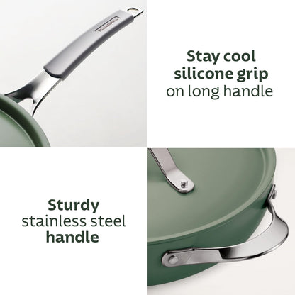 TRAMONTINA All-in-One Plus 30cm/4.7L Pan with Aluminium Lid, Steamer, Beechwood Spoon & Spatula Green