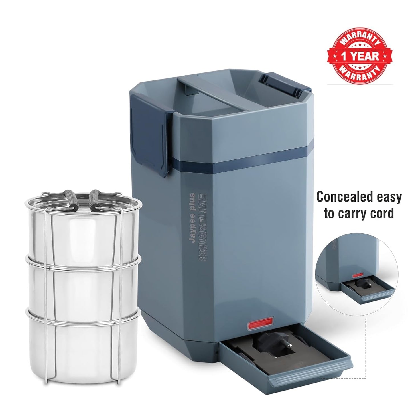 Jaypee Plus Squareline Electric Lunch Box 3 Stainless Steel containers