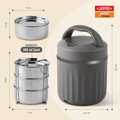 Jaypee Plus Etron Auto Cut Off Electric Lunch Box with 3 Stainless Steel containers 300X3 ml Lunch Box