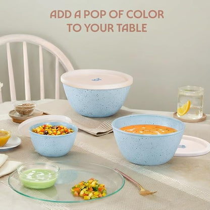 Borosil 750ml Serving & Mixing Bowl with Lid Blue