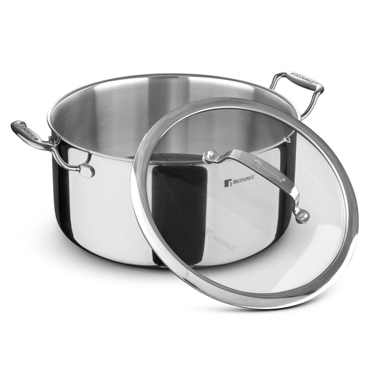 Bergner Hi-Tech TriPly Stainless Steel 24cm (5.3 L) Casserole with Glass Lid