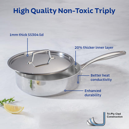 TRAMONTINA Aeion Triply 24cm / 2.8L Stainless Steel Saute Pan with Lid