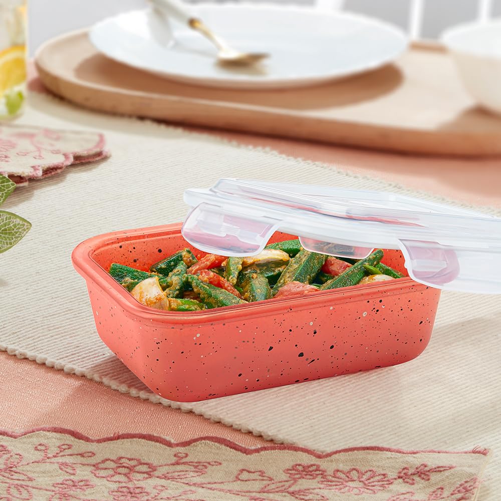 Borosil 640 ml Kube Pink Food Storage Container with Air Tight Lid
