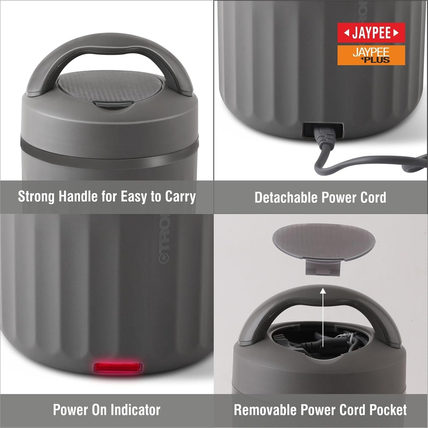 Jaypee Plus Etron Auto Cut Off Electric Lunch Box with 3 Stainless Steel containers 300X3 ml Lunch Box