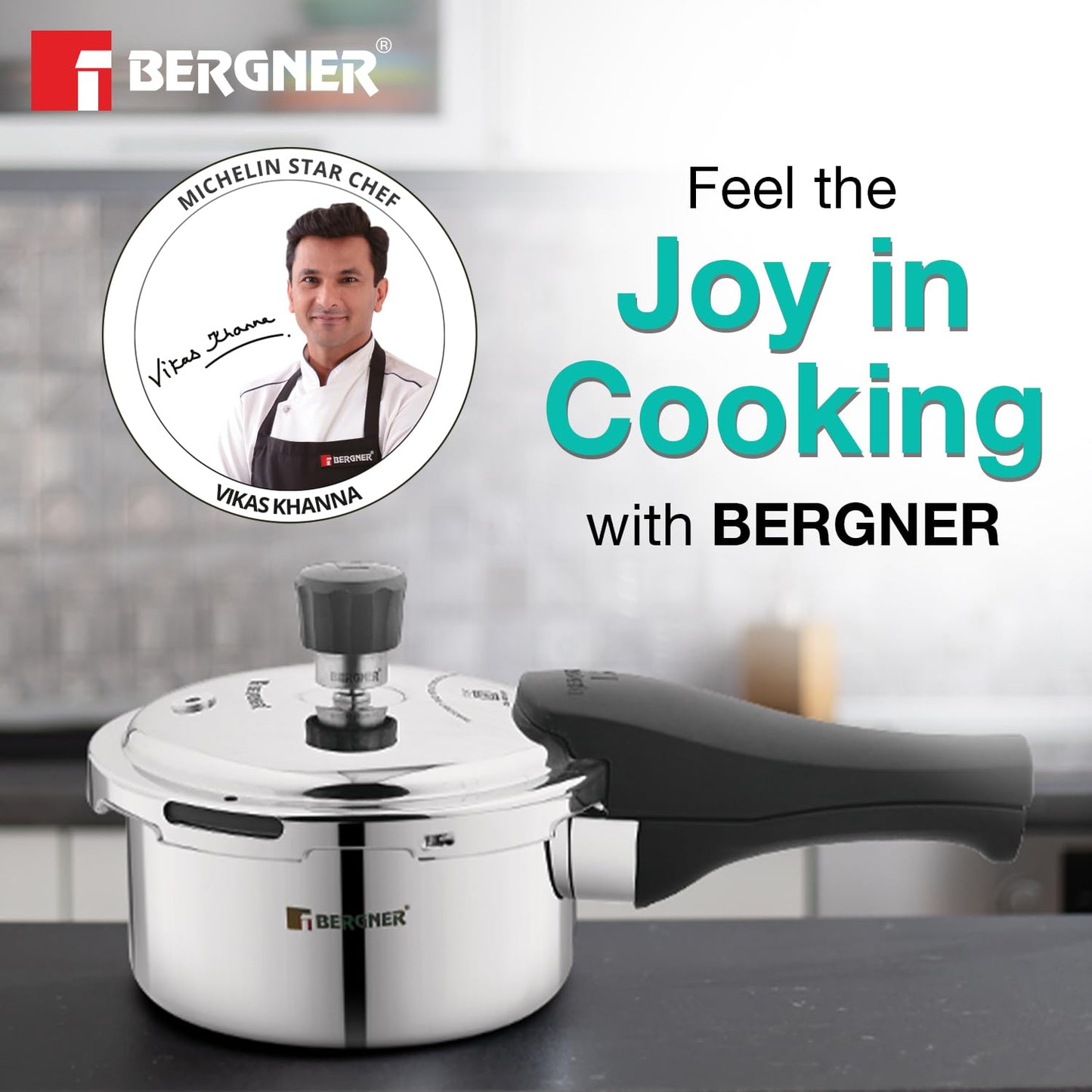 Bergner Trimax Triply Stainless Steel 3.5 Liters Outer Lid Pressure Pan, Silver Steel Cooker with Triply Construction