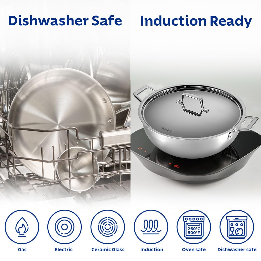 Tramontina AEION 20cm / 2 3L TriPly Stainless Steel Extra Deep Kadai with Lid