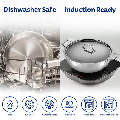 Tramontina AEION 20cm / 2 3L TriPly Stainless Steel Extra Deep Kadai with Lid