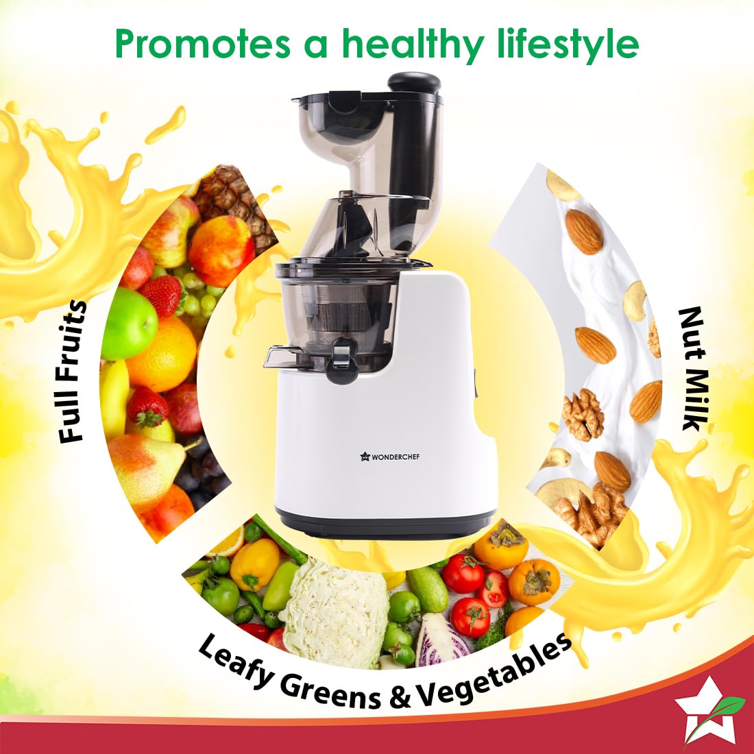 Wonderchef Regenta Full Fruit Juicer | Professional Cold Press | High Juice Yield | 240W | 55 RPM | Fine Strainer | All-in-1 Fruit & Vegetable Juicer | White | 2 Year Warranty