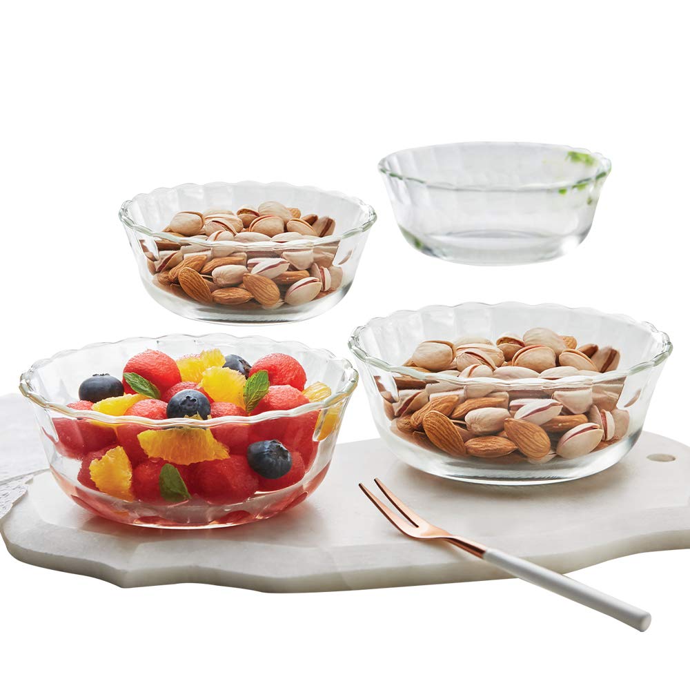 Borosil Glass Solid Serving Bowls, Oven & Microwave Safe Bowls, Set of 4 430 ml