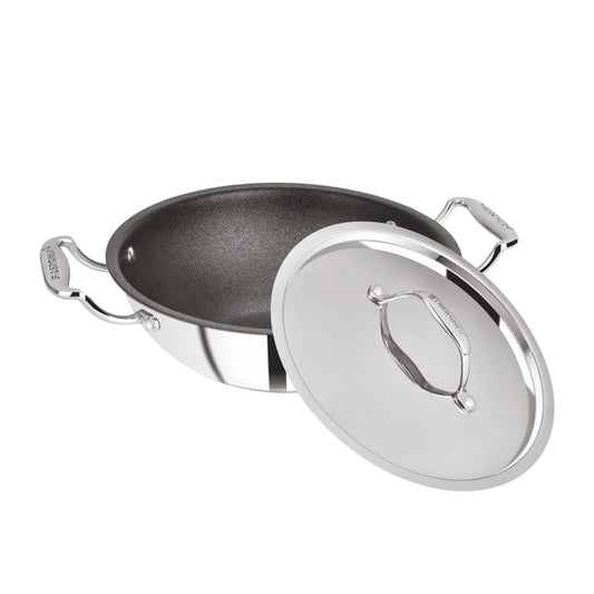 BERGNER Hitech-Peek Triply Stainless Steel Kadai/Indian Wok with Steel Lid, 26 cm,