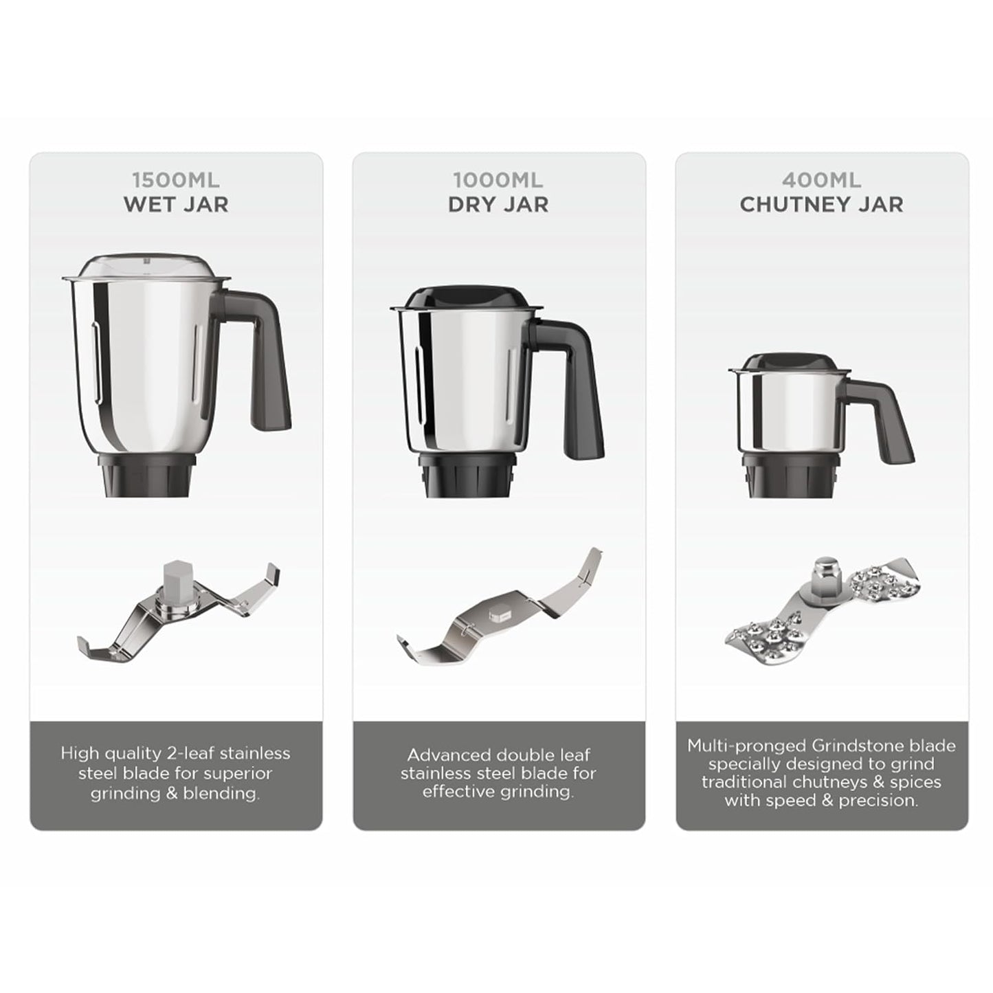 Milton Artis Mixer Grinder,Grindstone Blade Technology, 3 Jar, 800 W