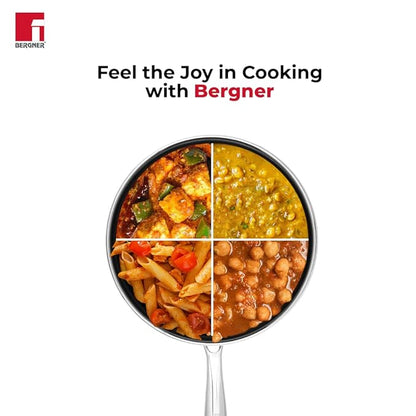 Bergner Hi-Tech TriPly Stainless Steel 24cm (3.1 L) Wok with Glass Lid, Honeycomb Non-Stick Coating Chinese Kadai