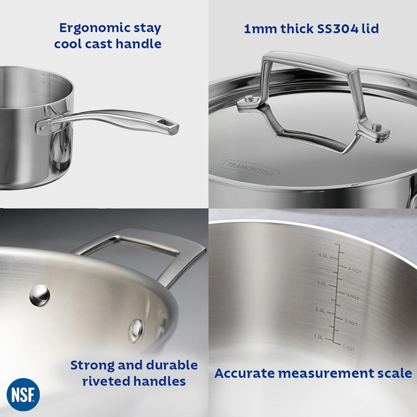 Tramontina Aeion Triply 14cm / 1.5 Liter Stainless Steel Sauce Pan with SS 304 Lid