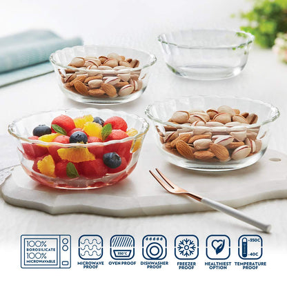 Borosil Glass Solid Serving Bowls, Oven & Microwave Safe Bowls, Set of 4 430 ml