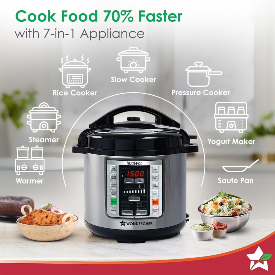 Wonderchef Nutri-Pot Electric Pressure Cooker with 7-in-1 Functions|18 pre-set functions|