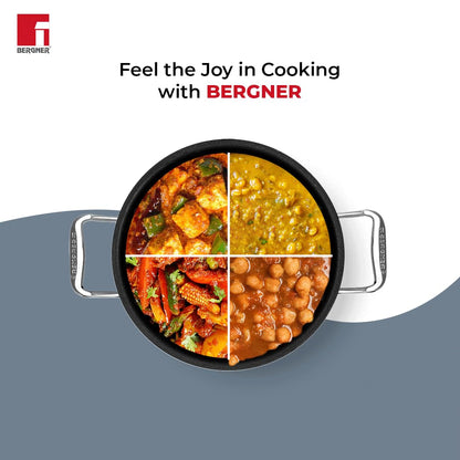 BERGNER Hitech-Peek Triply Stainless Steel Kadai/Indian Wok with Steel Lid, 26 cm,