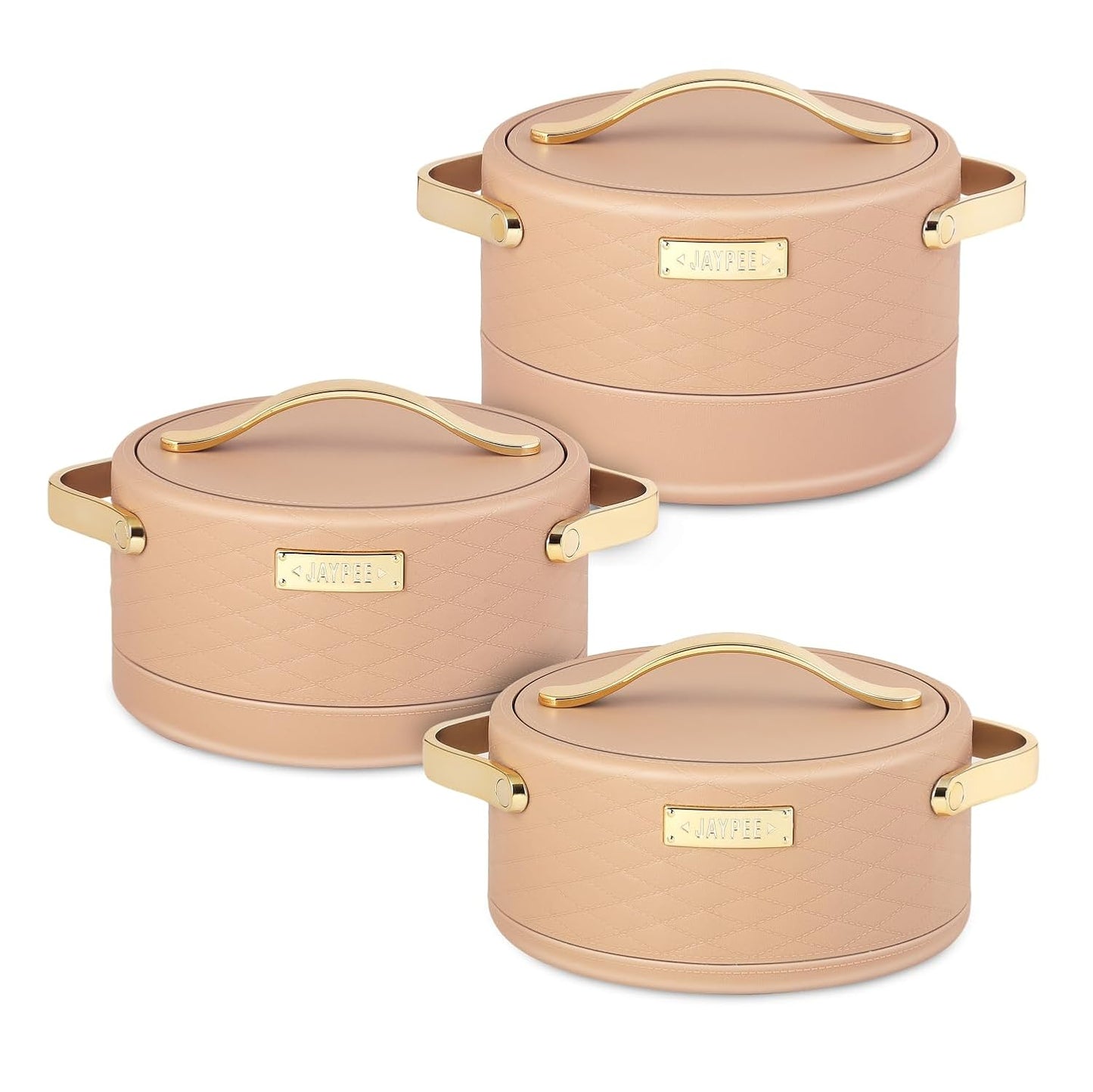 JAYPEE Luxura Inner Stainless Steel Serving Casserole Set of 3 1500, 2000, 2500 ml, Brown