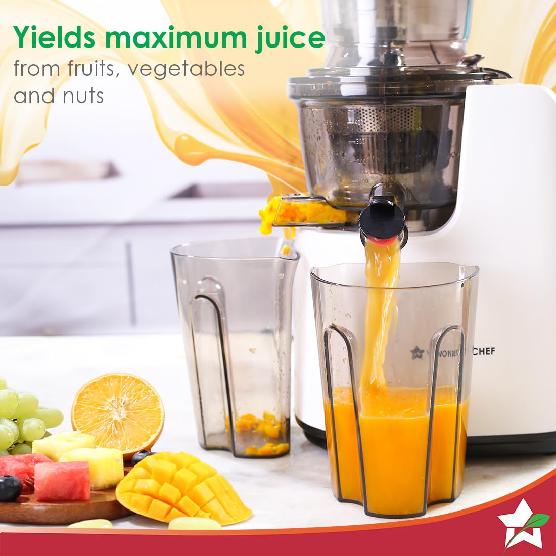 Wonderchef Regenta Full Fruit Juicer | Professional Cold Press | High Juice Yield | 240W | 55 RPM | Fine Strainer | All-in-1 Fruit & Vegetable Juicer | White | 2 Year Warranty