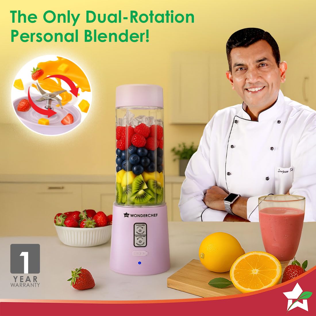Wonderchef Twister Portable Blender, 500ml, Lavender