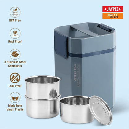 Jaypee Plus Squareline Electric Lunch Box 3 Stainless Steel containers