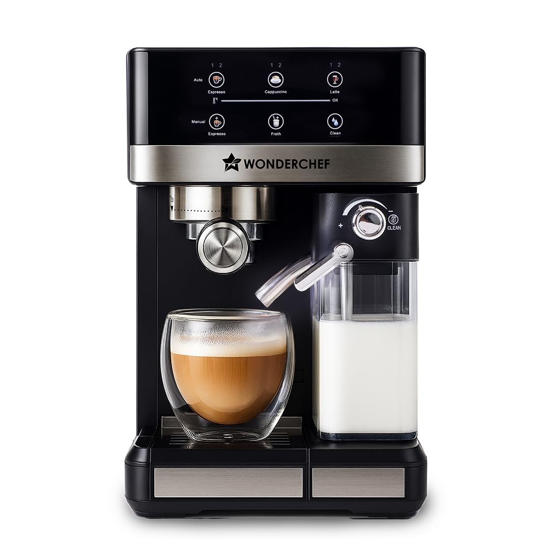 Wonderchef Regalia Automatic Coffee Maker, 20-bar with Auto-Frother, Make Espressos