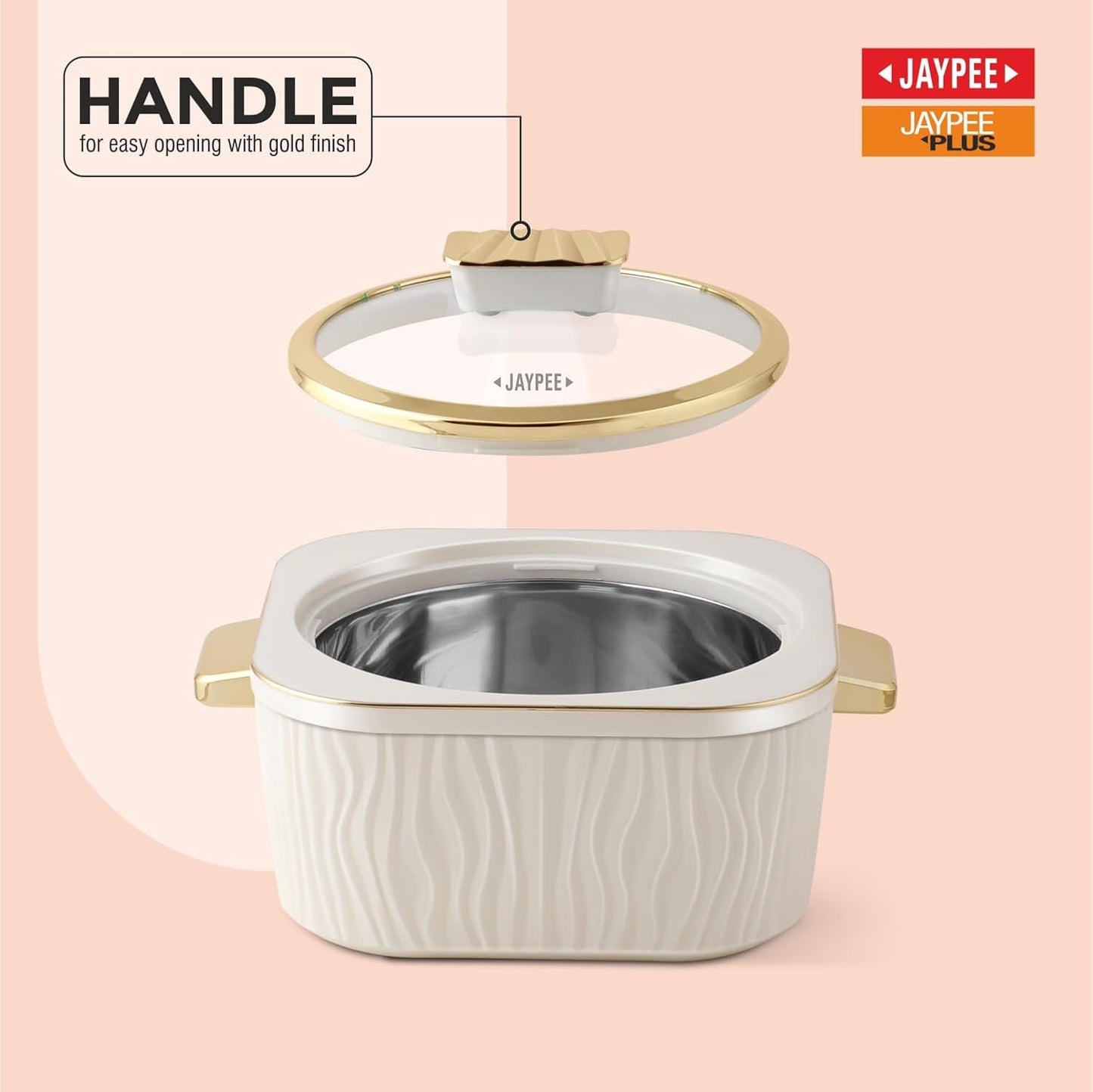 JAYPEE Crinkle Klass Inner Stainless Steel Casserole Set of 3(1000+1500+2000)