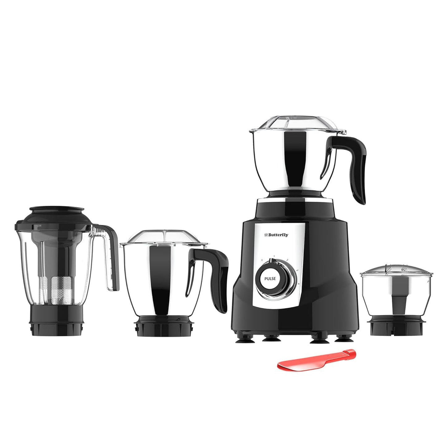 Butterfly Magnum 1.2HP Mixer Grinder with 4 Jars | 100% Copper Motor | 3 Stainless Steel Multipurpose Jars and 1 Juicer Jar | ABS Body | Handsfree Operation | Lifetime Motor Warranty| Black