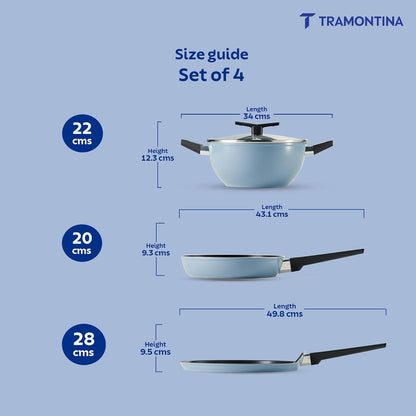 Tramontina Chroma Cookware Set of 4 - Kadhai 22 cm with Lid, Fry Pan 20 cm, Dosa Tawa 28 cm