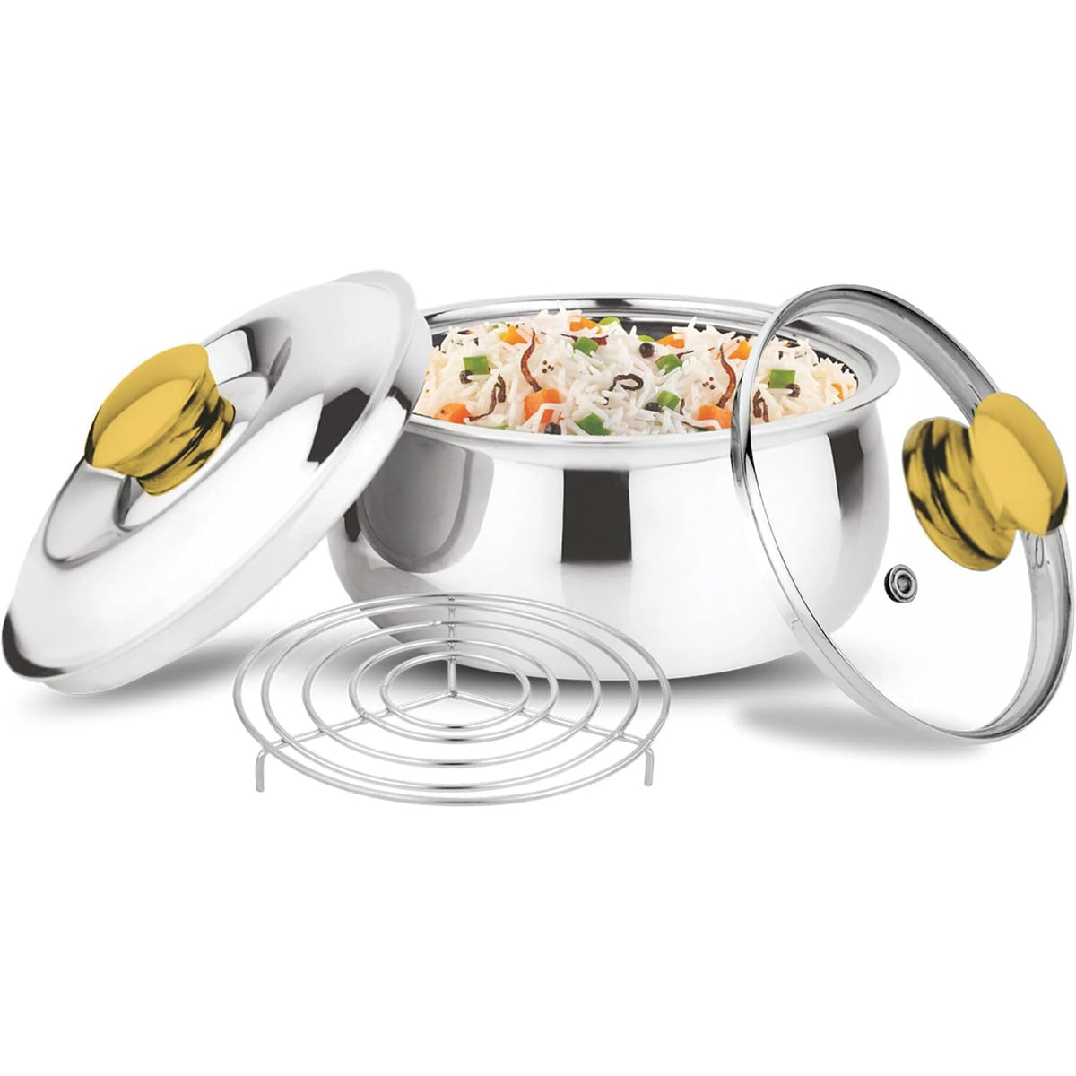 Prabha Casserole With Lid 1700ML | Stainless Steel Casserole for Cooking | Harmony Hot Case Hot Pot, Food Grade | Hotcase Roti, Rice-Gravy-Curry, Silver Hot Box | Belly