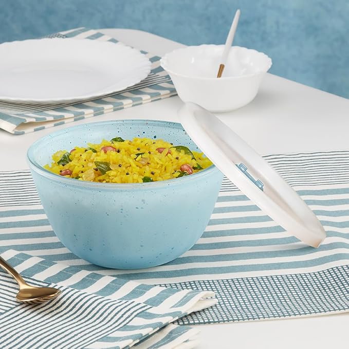 Borosil 750ml Serving & Mixing Bowl with Lid Blue