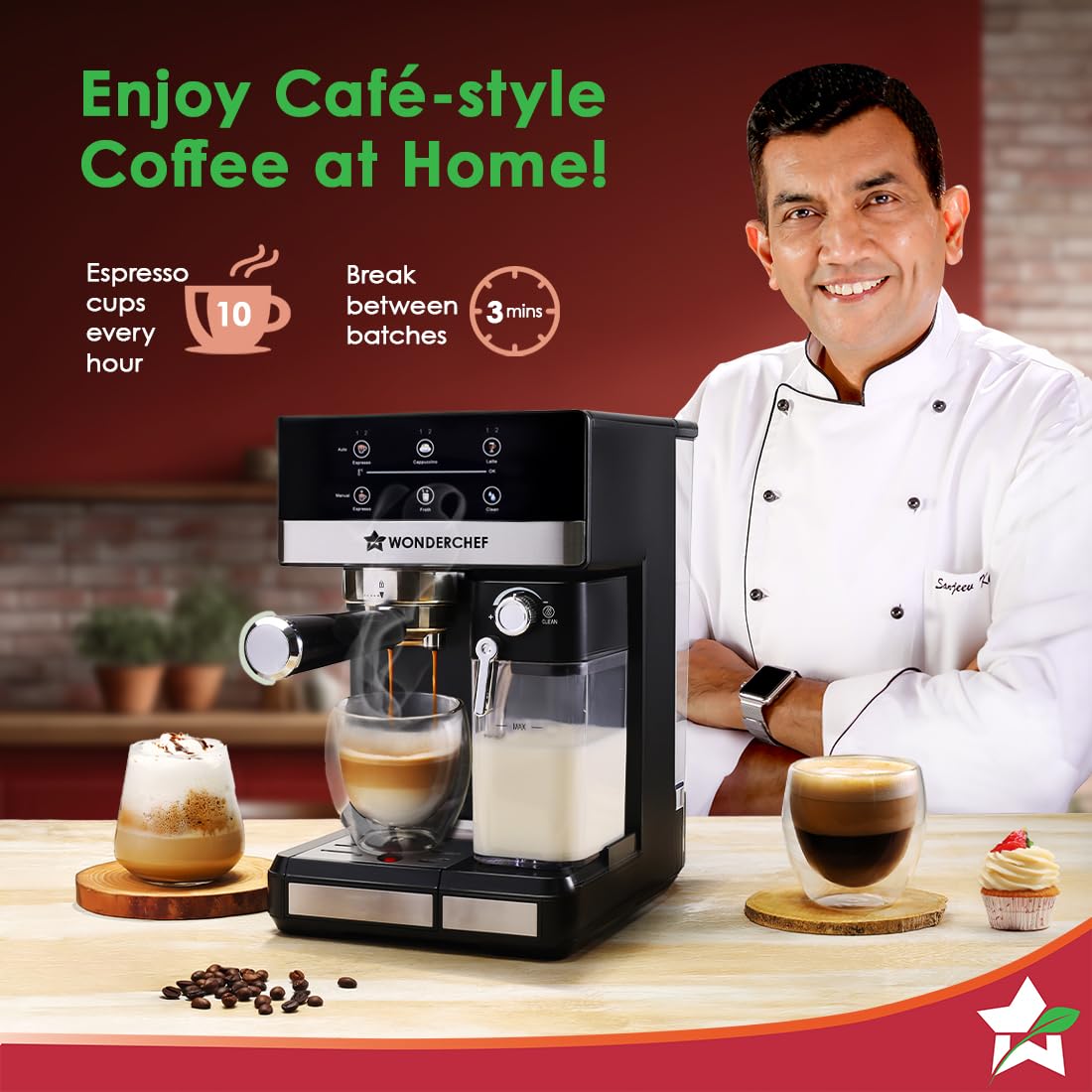 Wonderchef Regalia Automatic Coffee Maker, 20-bar with Auto-Frother, Make Espressos