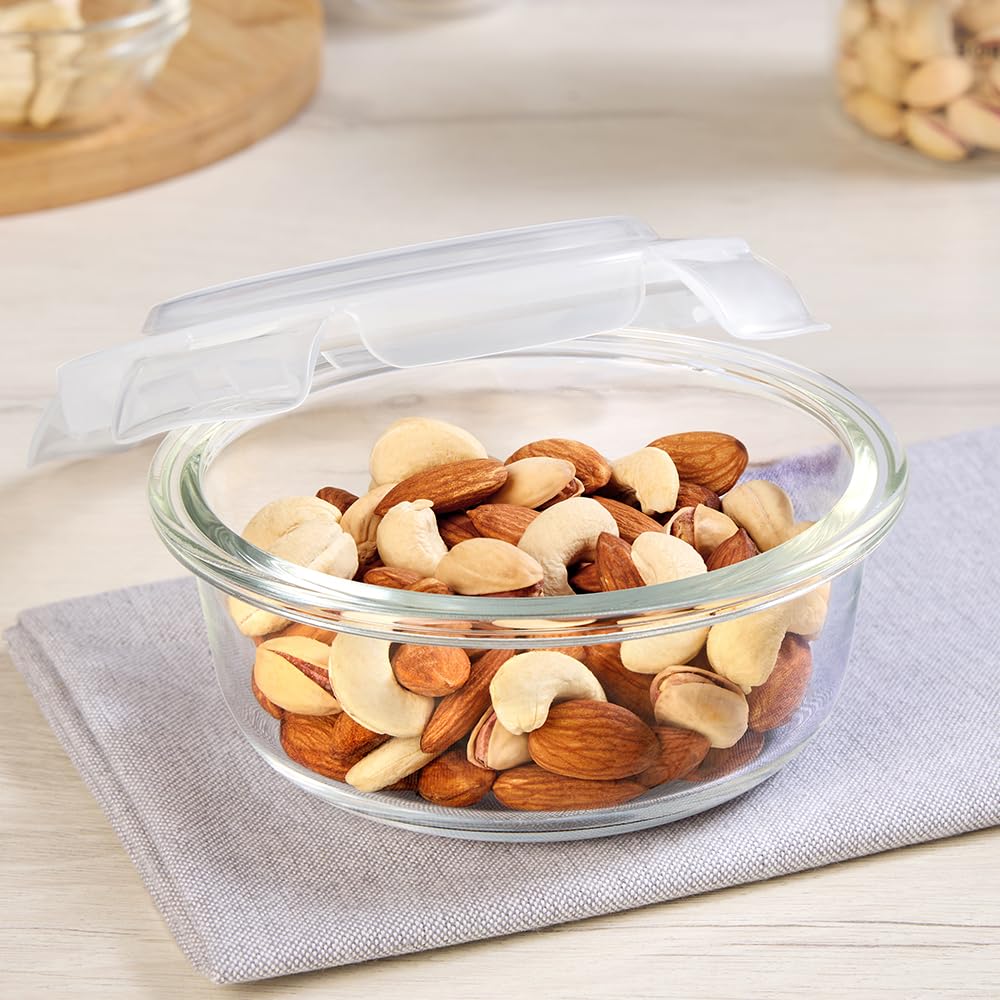 Borosil Klip N Store 320ml Round Glass Food Storage Container with Air Tight Lid