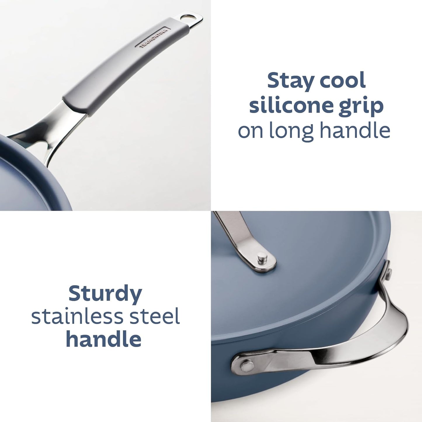 TRAMONTINA All-in-One Plus 30cm / 4.7L Pan with Aluminium Lid, Steamer, Beechwood Spoon & Spatula Blue