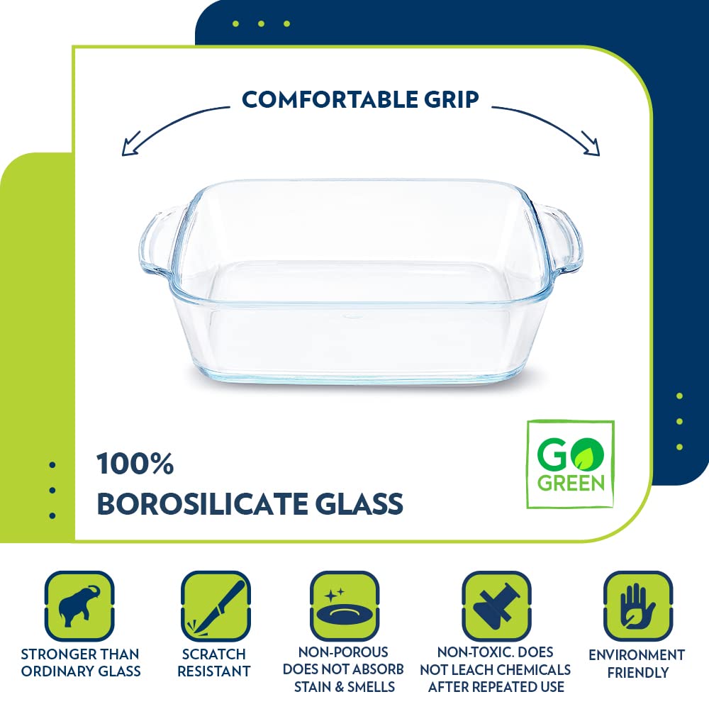 Borosil 1.6 L Baking & Serving Dish with Handle Borosilicate Glass Round Shape Bakeware and Serveware Casserole Dish Tray