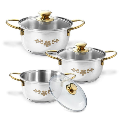 Wonderchef Gold Stanton Stainless-Steel 3 Pc Casserole Set with Glass Lid