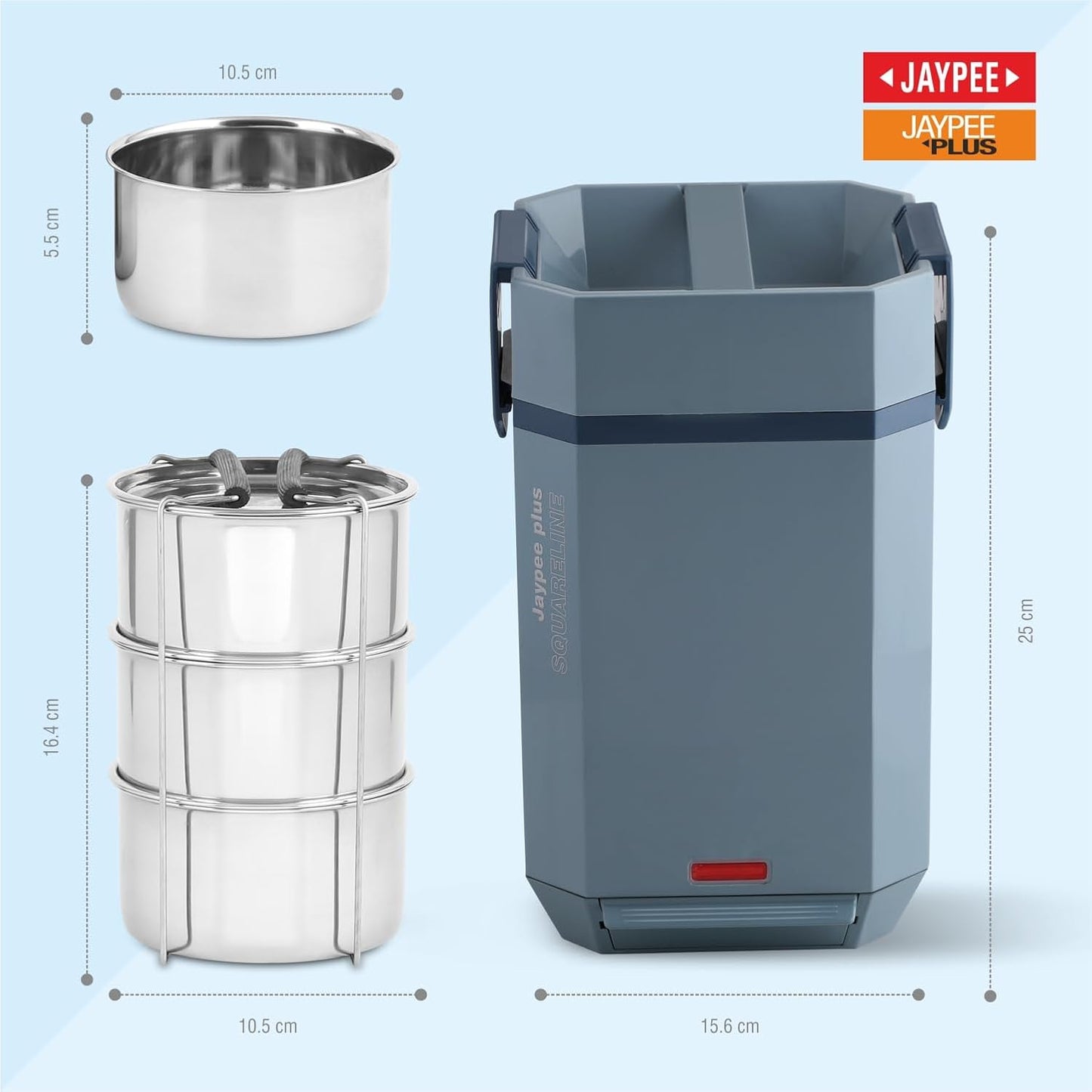 Jaypee Plus Squareline Electric Lunch Box 3 Stainless Steel containers