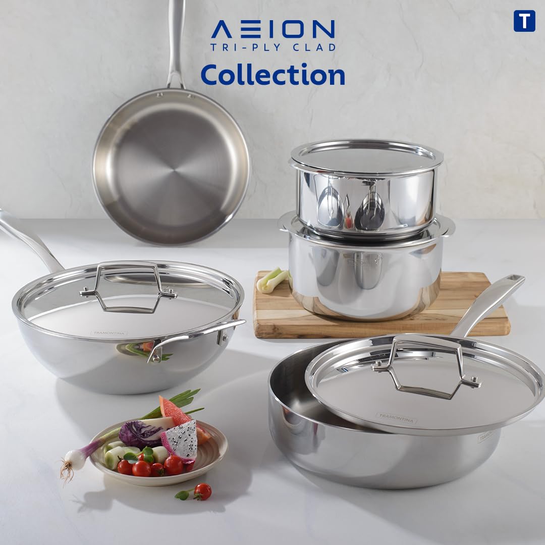 Tramontina AEION 20cm / 2 3L TriPly Stainless Steel Extra Deep Kadai with Lid