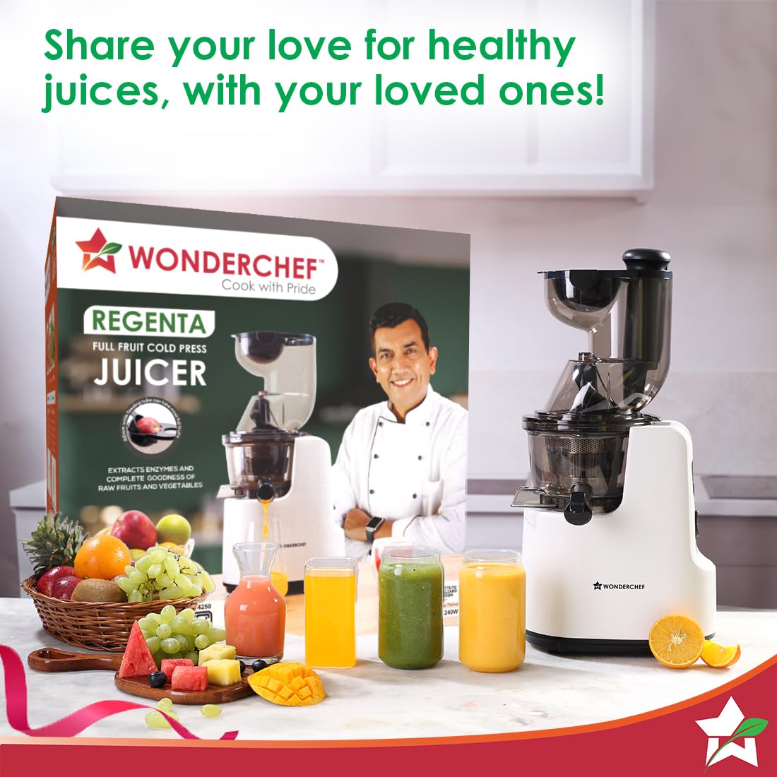 Wonderchef Regenta Full Fruit Juicer | Professional Cold Press | High Juice Yield | 240W | 55 RPM | Fine Strainer | All-in-1 Fruit & Vegetable Juicer | White | 2 Year Warranty
