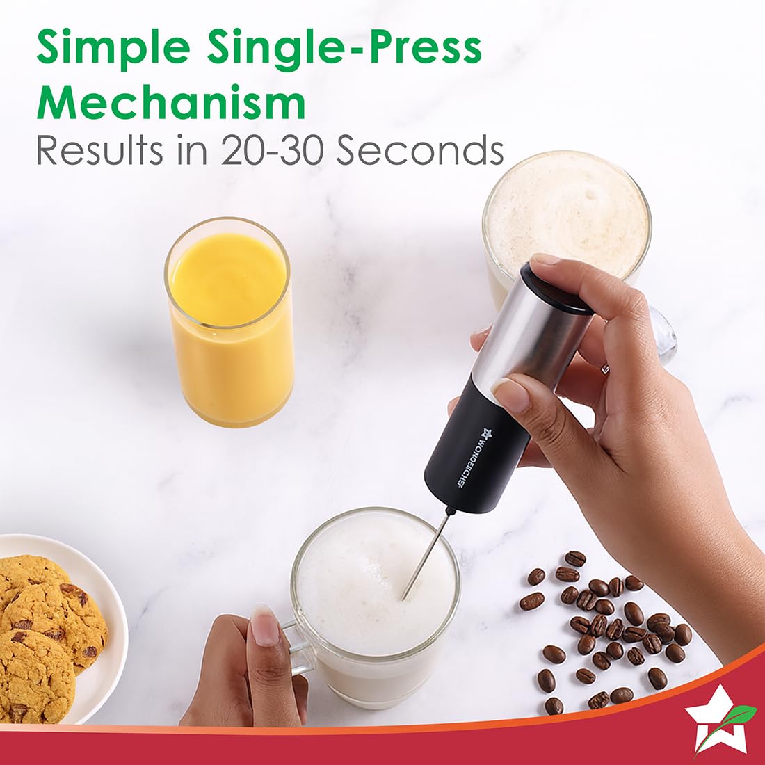 Wonderchef Regalia 6W Milk Frother for Coffee - Handheld Battery-Operated for Coffee