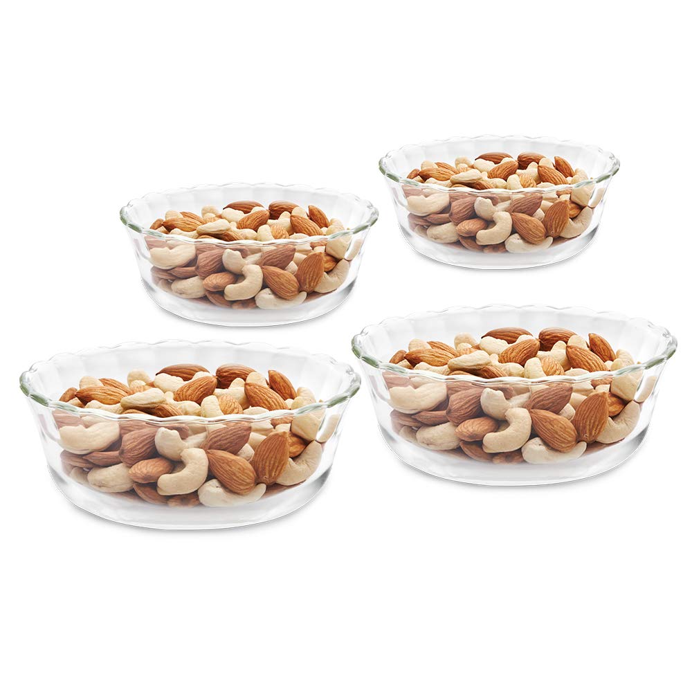 Borosil Glass Solid Serving Bowls, Oven & Microwave Safe Bowls, Set of 4 430 ml