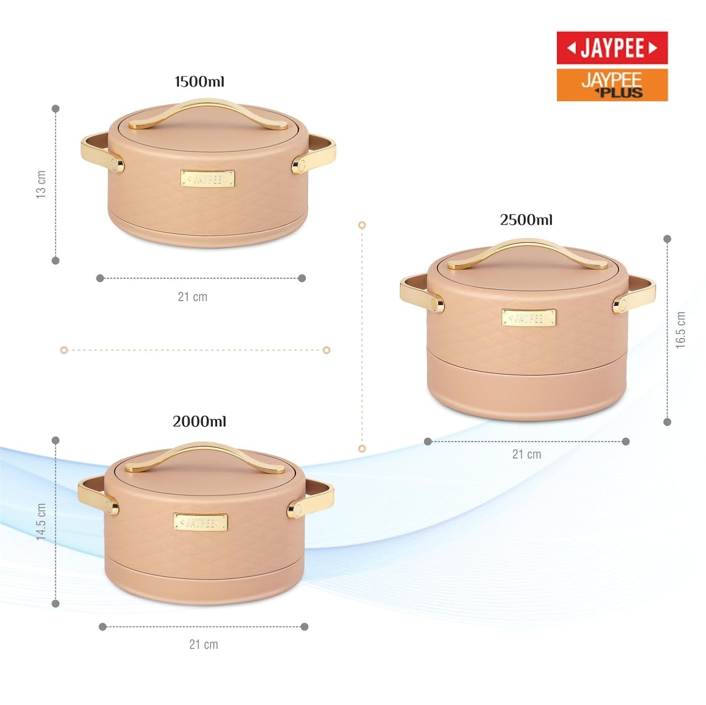 JAYPEE Luxura Inner Stainless Steel Serving Casserole Set of 3 1500, 2000, 2500 ml, Brown