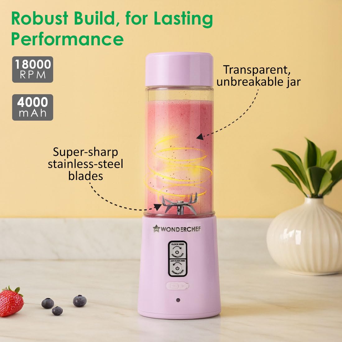 Wonderchef Twister Portable Blender, 500ml, Lavender