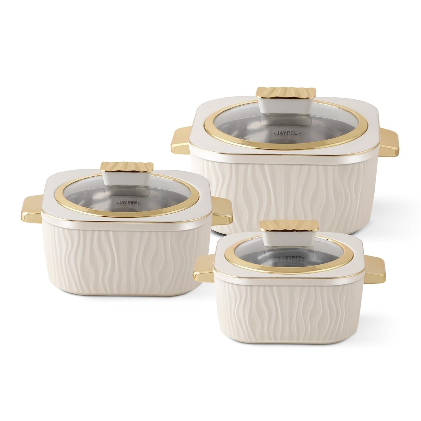 JAYPEE Crinkle Klass Inner Stainless Steel Casserole Set of 3(1000+1500+2000)