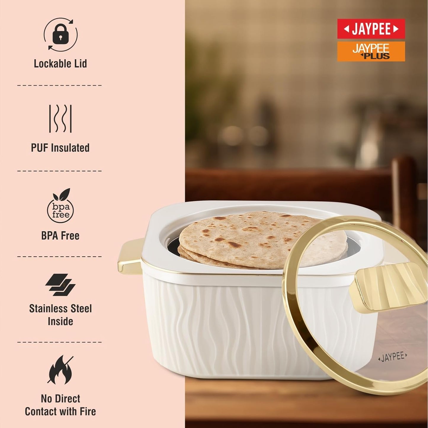 JAYPEE Crinkle Klass Inner Stainless Steel Casserole Set of 3(1000+1500+2000)