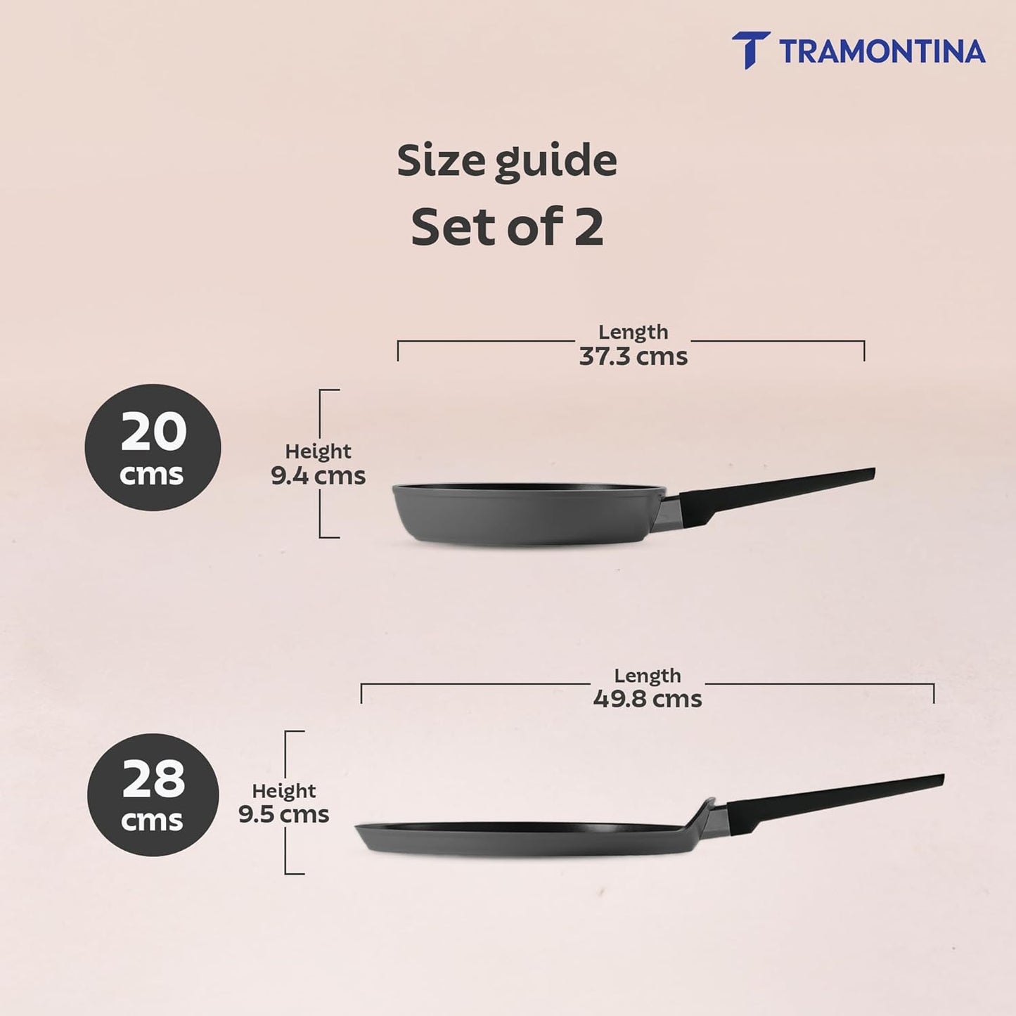 TRAMONTINA Chroma Cookware Set of 2 - Fry Pan 20 cm & Dosa Tawa 28 cm Ceramic