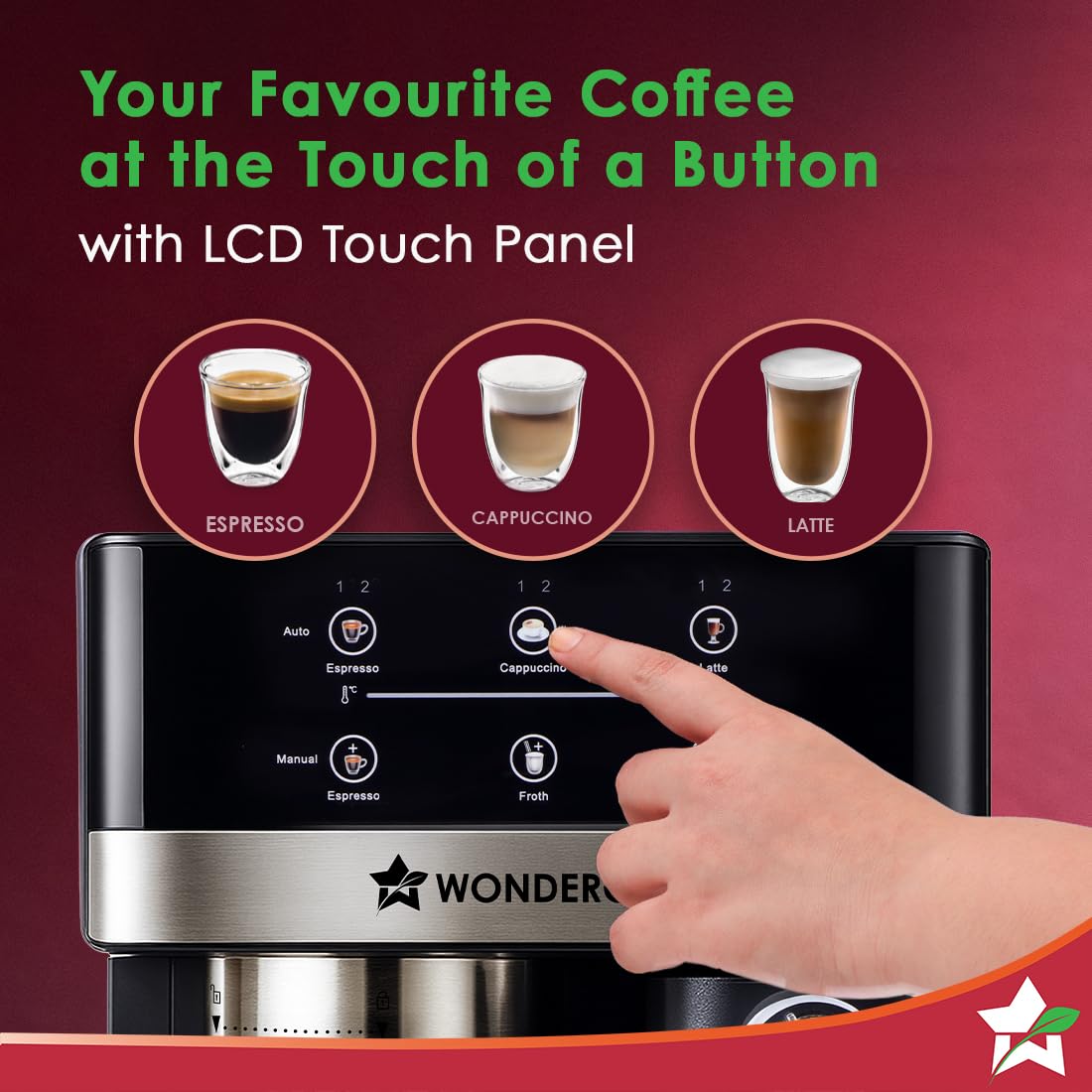 Wonderchef Regalia Automatic Coffee Maker, 20-bar with Auto-Frother, Make Espressos