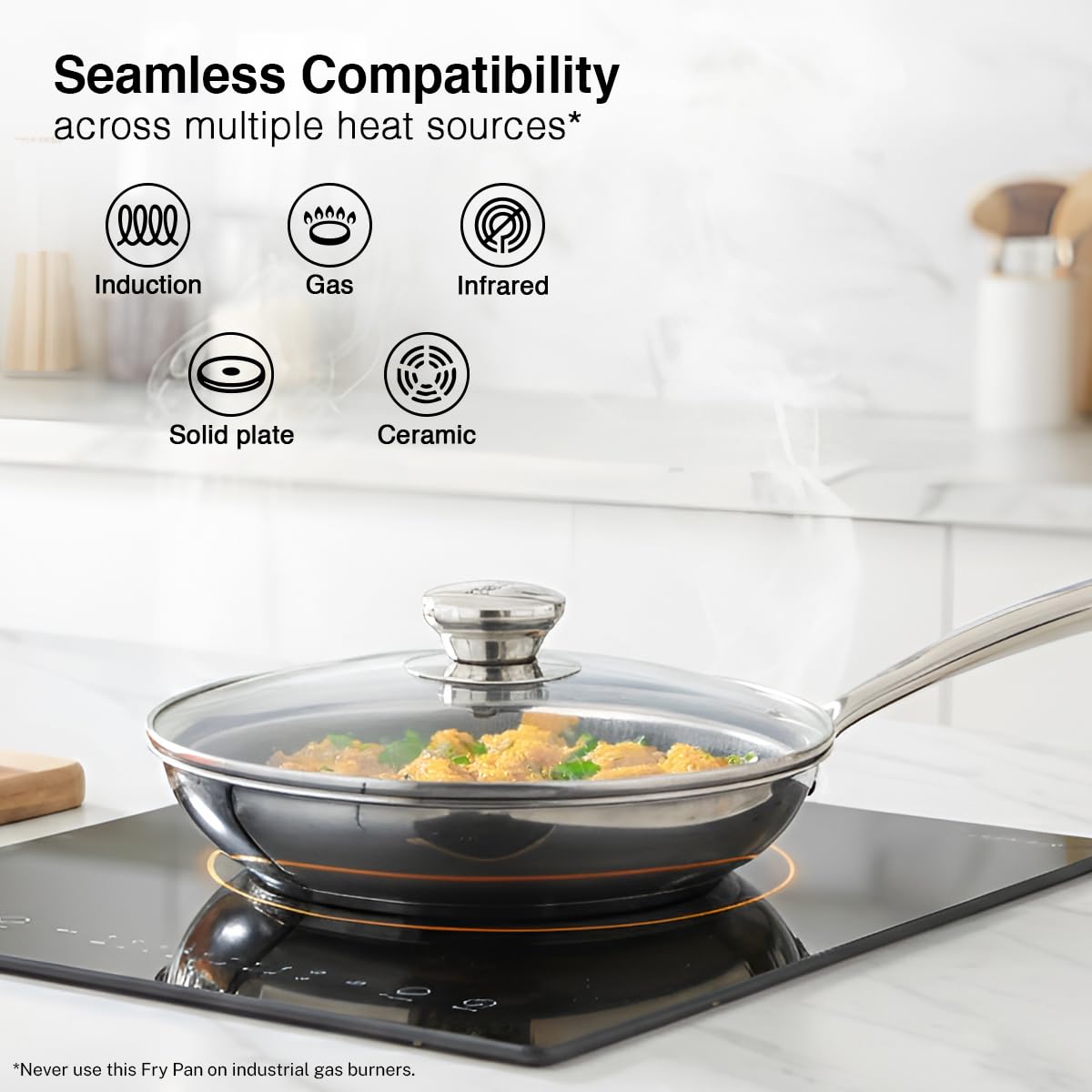 Prestige 24cm/1.7L Tri-Ply Stainless Steel Hexamagic Fry Pan with Lid|Honeycomb Structure|Durability of Triply|Metal Spoon Friendly|Gas & Induction Compatible|Dishwasher Safe|Low Oil Consumption|Grey