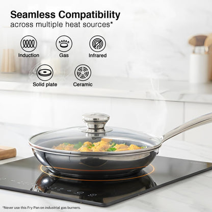 Prestige 24cm/1.7L Tri-Ply Stainless Steel Hexamagic Fry Pan with Lid|Honeycomb Structure|Durability of Triply|Metal Spoon Friendly|Gas & Induction Compatible|Dishwasher Safe|Low Oil Consumption|Grey