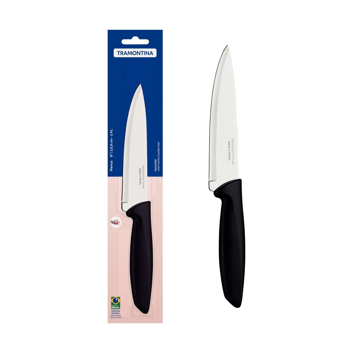 Tramontina Plenus 6-Inch Chef’s Knife – Stainless Steel Blade with Black Polypropylene Handle, Dishwasher Safe, Multipurpose Kitchen Knife