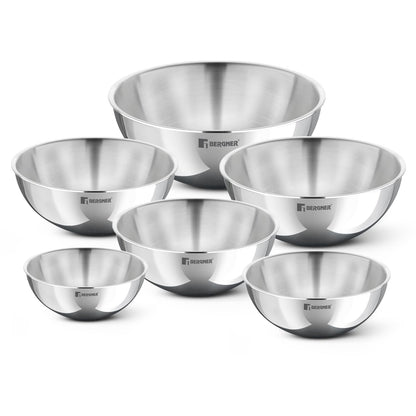 BERGNER Argent 6 Pc Triply Tasra Set - 16cm/900ml, 18cm/1L, 20cm/1.5L, 22cm/2.25L, 24cm/2.5L and 26cm/3.6L, Faster and Even Heating, Consumes Less Oil, Healthy Cooking - Induction and Gas Stove Ready